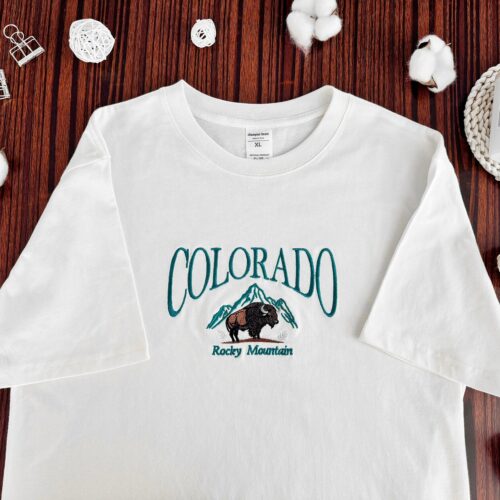 Colorado Mountain Bison Embroidered Unisex T-shirt Crew Neck Sweatshirt Nature Apparel image 0