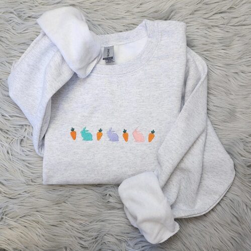 Embroidered Easter Bunnies and Carrots Shirt Easter Embroidered Crewneck or Hoodie image 0