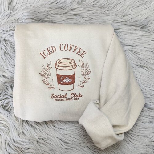 Unisex Embroidered Iced Coffee Shirt Coffee Club T-Shirt Coffee Lover Gift image 0