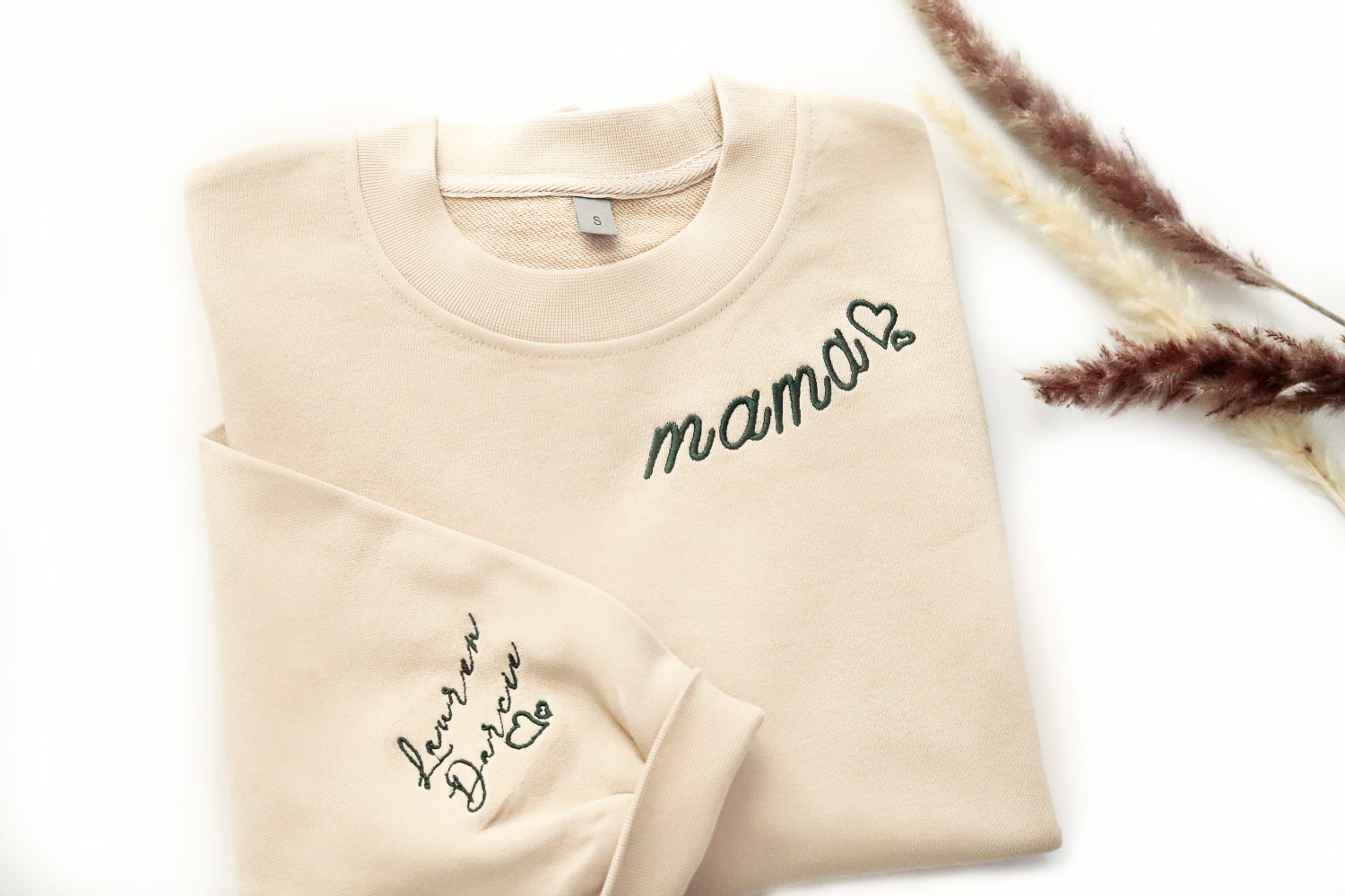 Personalized Embroidered Dad/Mom Sweatshirt with Kid's Name on Sleeve and Neckline image 3