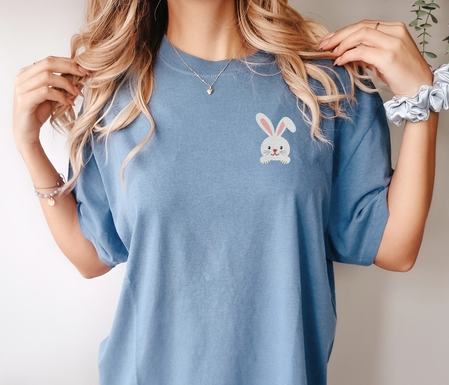 Embroidered Bunny T-Shirt Comfort Colors Easter Bunny Shirt Rabbit Tee Easter Carrot Gift image 1