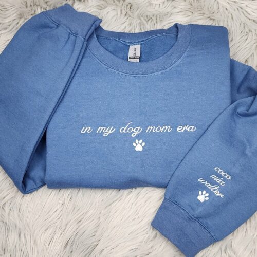 Personalized Dog Mom Embroidered Crewneck Custom Dog Name Sleeve Dog Mama Gift image 0