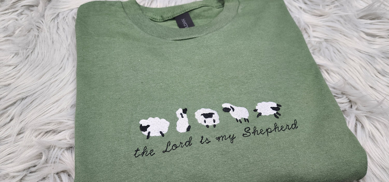 The Lord Is My Shepherd Embroidered Crewneck Sweatshirt Christian Bible Verse Apparel image 1