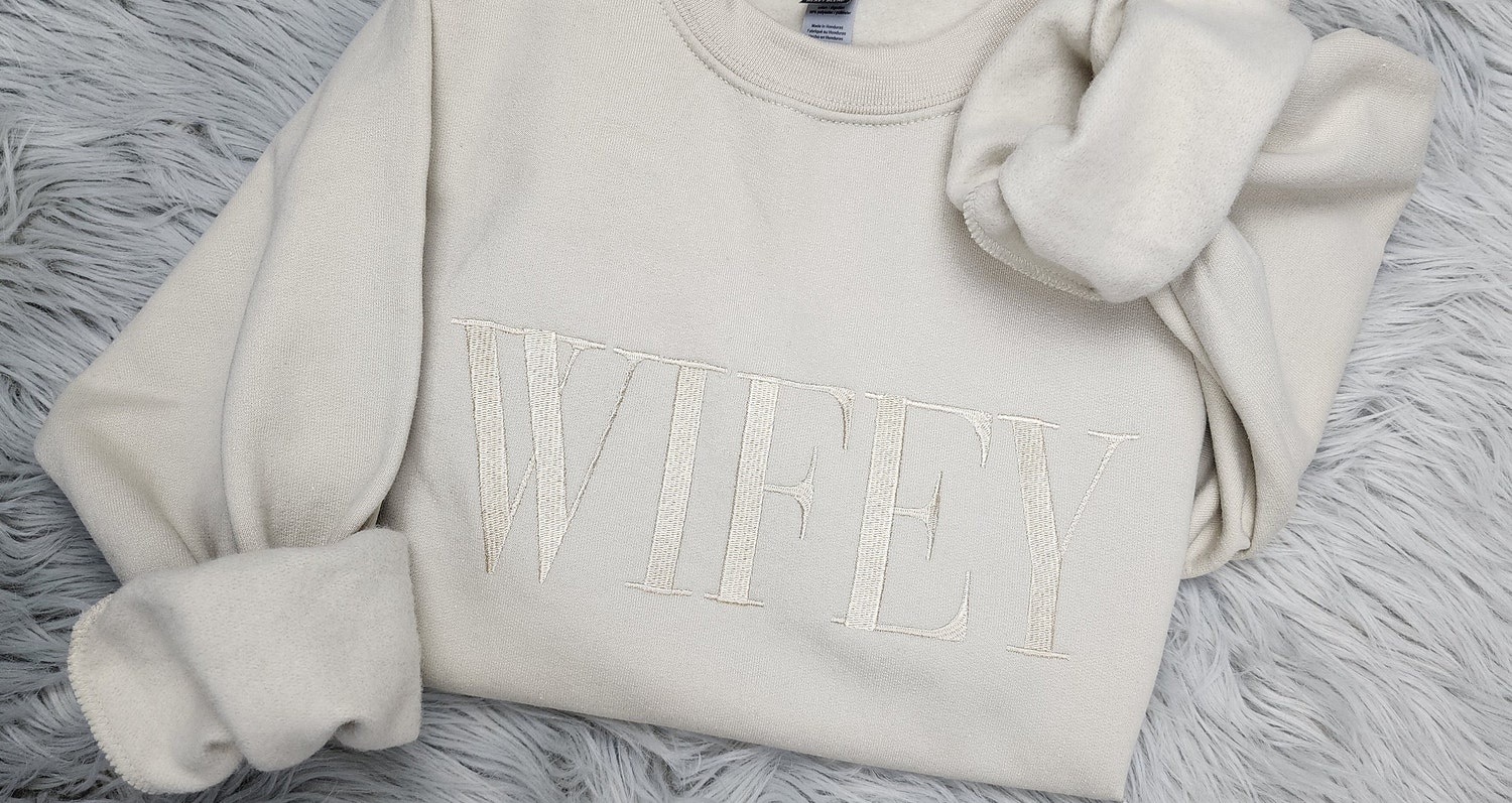 Wifey Embroidered Crewneck Sweatshirt Wedding Gift for Her Wifey Hubby Shirt image 2