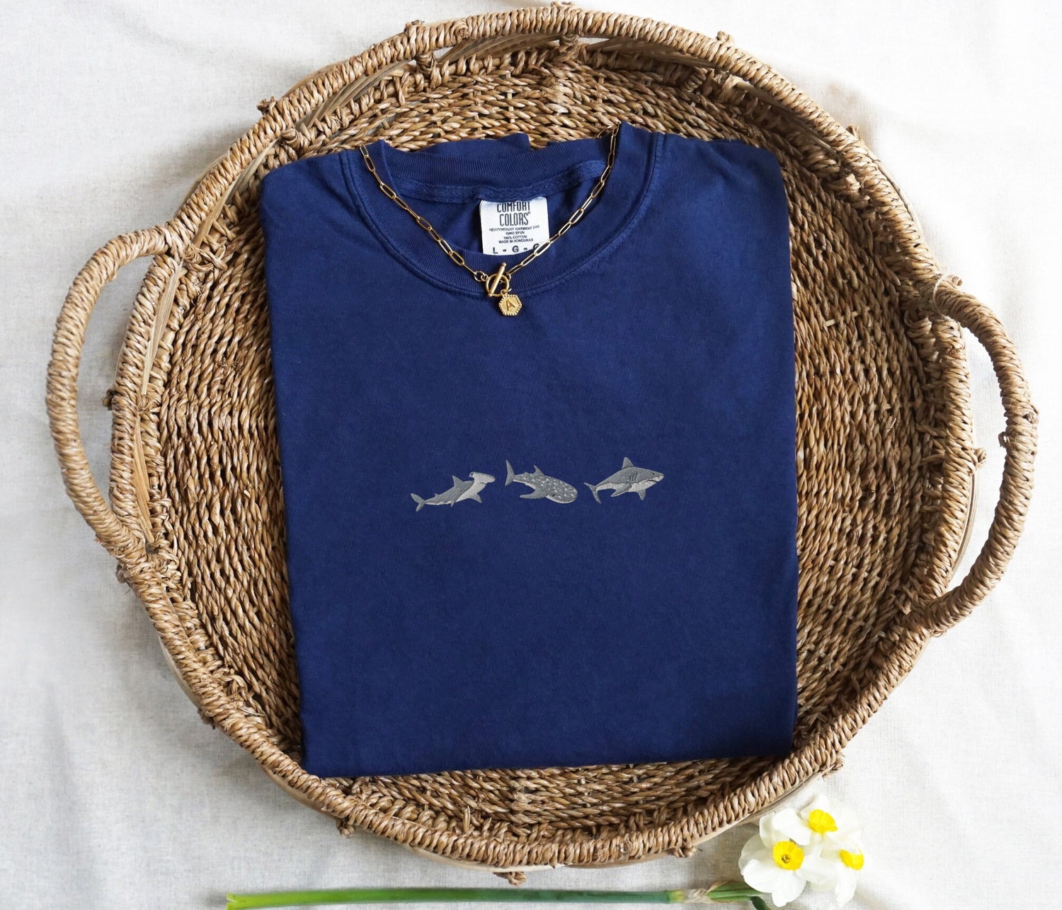 Embroidered Sharks Comfort Colors T-Shirt Great White Hammerhead Whale Shark Marine Biology Gift image 3