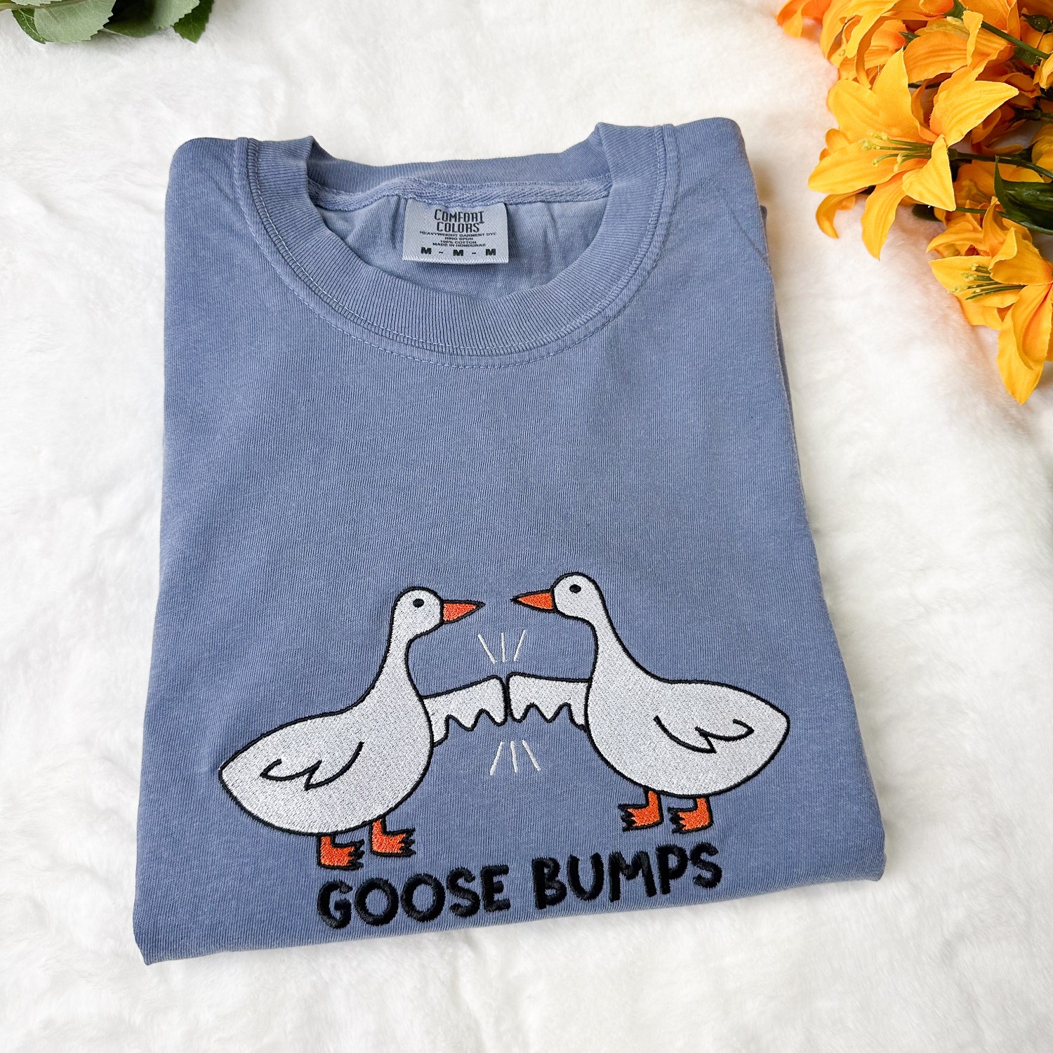 Unisex Embroidered Goose T-Shirt Comfort Colors Funny Animal Shirt Goose Bumps Design image 2