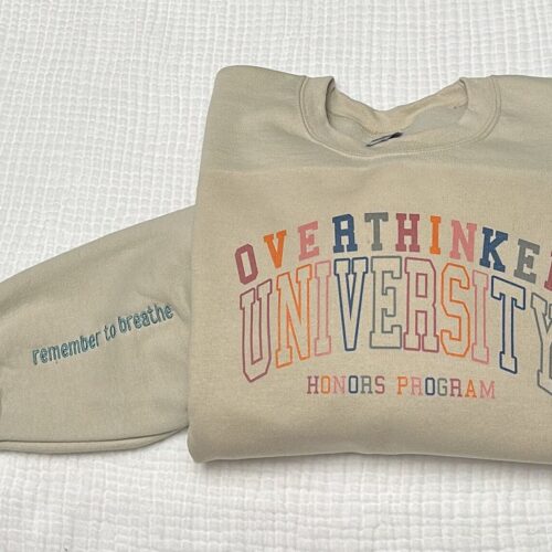 Overthinker University Embroidered Sweatshirt Hoodie Mental Health Awareness Apparel image 0