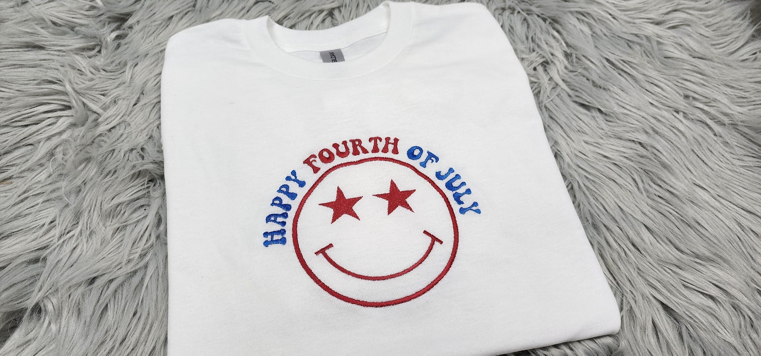 Embroidered Happy Face 4th of July Crewneck USA Independence Day Sweatshirt Hoodie image 1