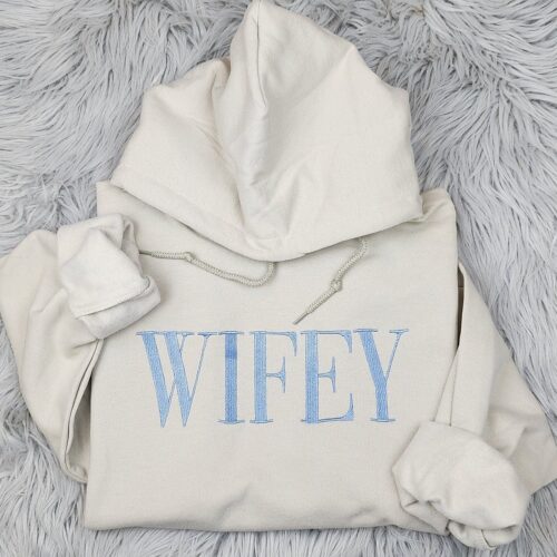 Wifey Embroidered Crewneck Sweatshirt Wedding Gift for Her Wifey Hubby Shirt image 0