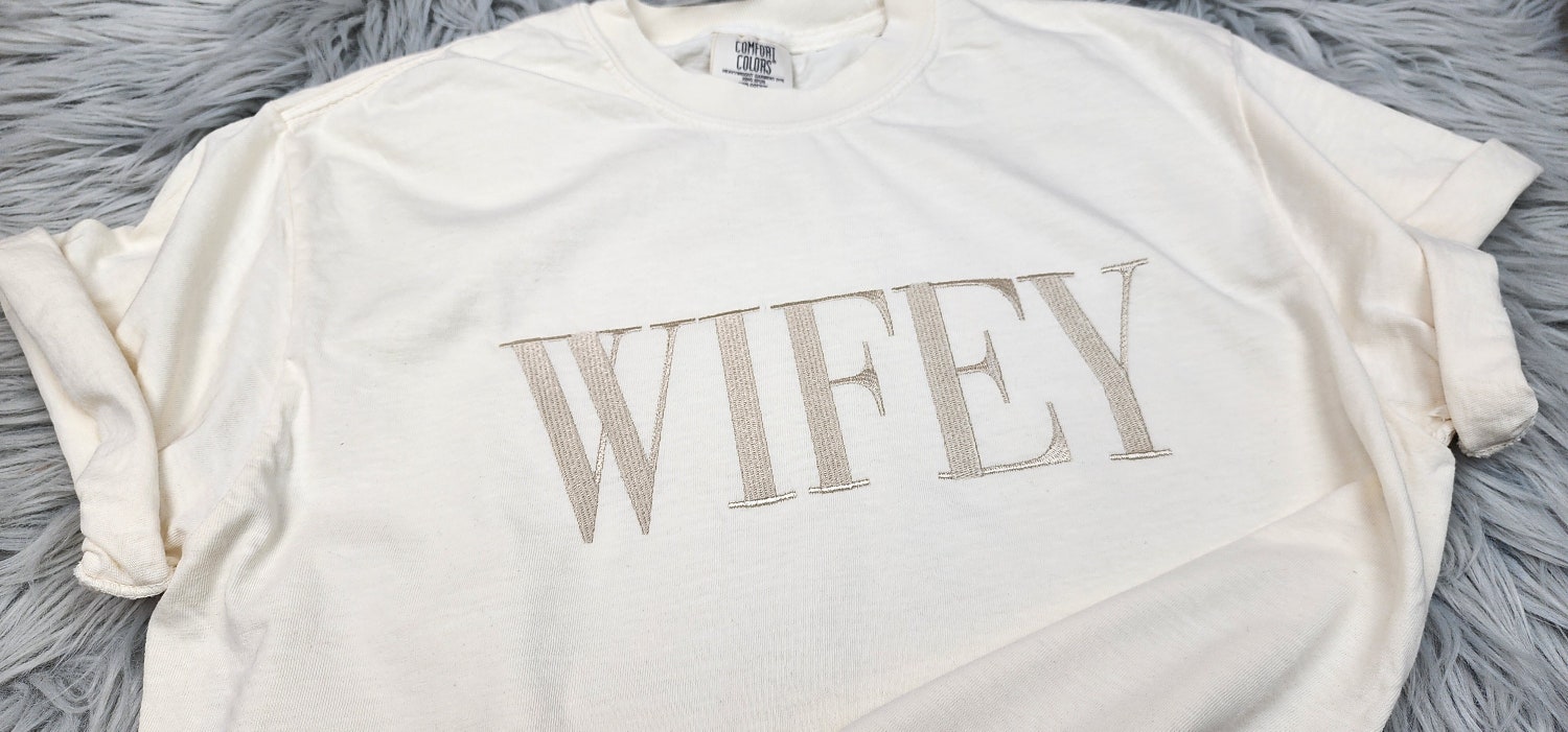 Wifey Embroidered Crewneck T-Shirt Comfort Colors Anniversary Gift for Wife Gift for Her image 1