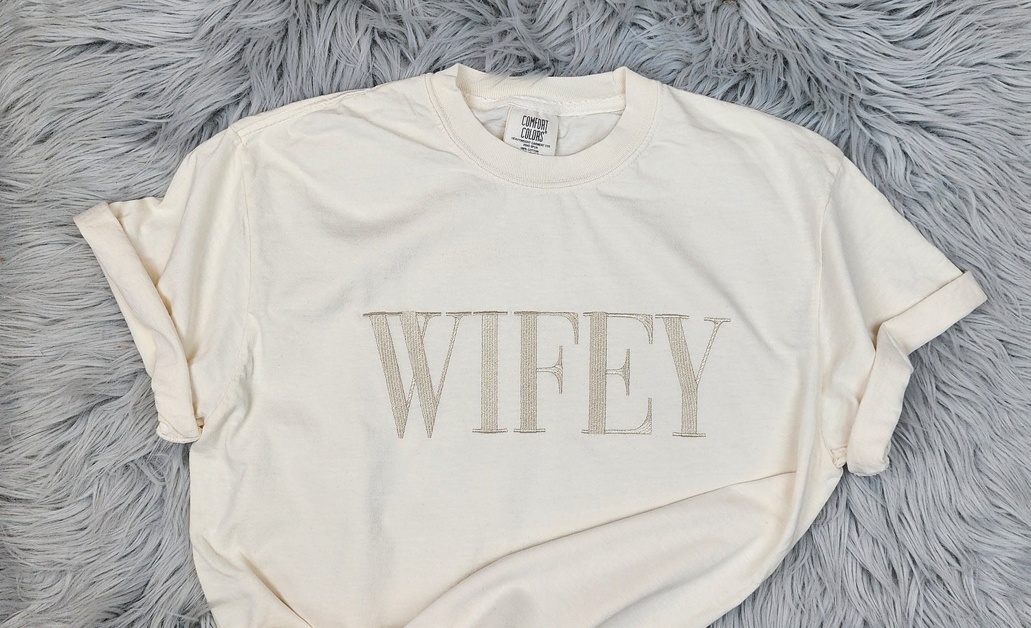 Wifey Embroidered Crewneck T-Shirt Comfort Colors Anniversary Gift for Wife Gift for Her image 2