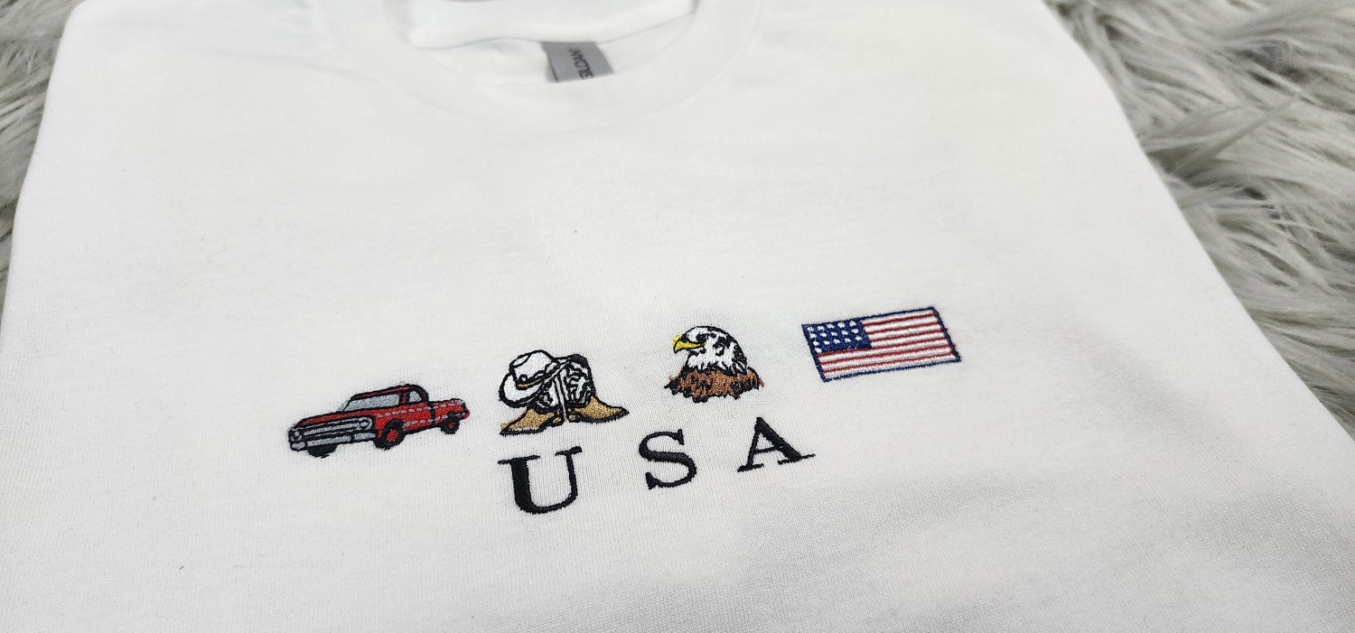 USA Flag & Eagle Embroidered Sweatshirt Patriotic Crewneck T-Shirt USA Symbol Hoodie image 2