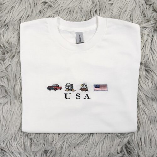 USA Flag & Eagle Embroidered Sweatshirt Patriotic Crewneck T-Shirt USA Symbol Hoodie image 0