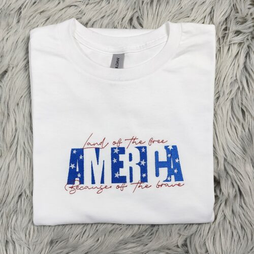 USA Embroidered Crewneck Sweatshirt Land of the Free America Hoodie Patriotic T-Shirt image 0