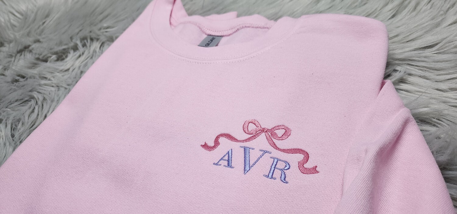 Personalized Embroidered Monogram Crewneck with Bow Ribbon Custom Gift for Her image 1