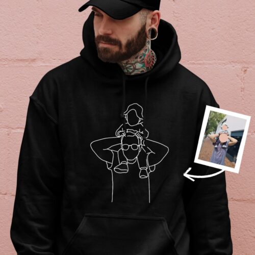 Custom Father's Day Embroidered Sweatshirt - Family Portrait Hoodie - Funny Dad Gifts image 0