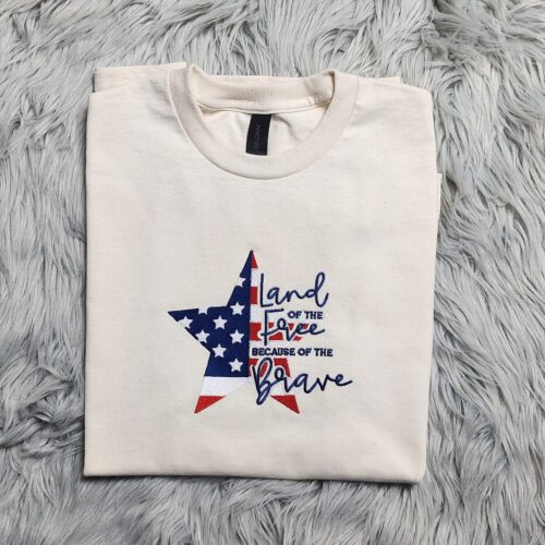 USA Flag Embroidered Crewneck Sweatshirt Hoodie T-Shirt Fourth of July Patriotic Apparel image 0