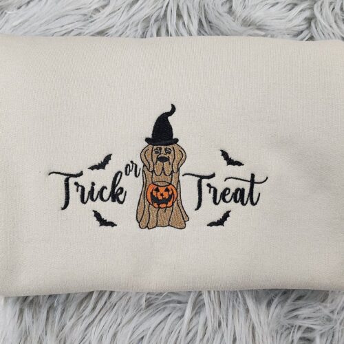 Trick or Treat Ghost Dog Embroidered Crewneck Sweatshirt Halloween Unisex T-Shirt image 0