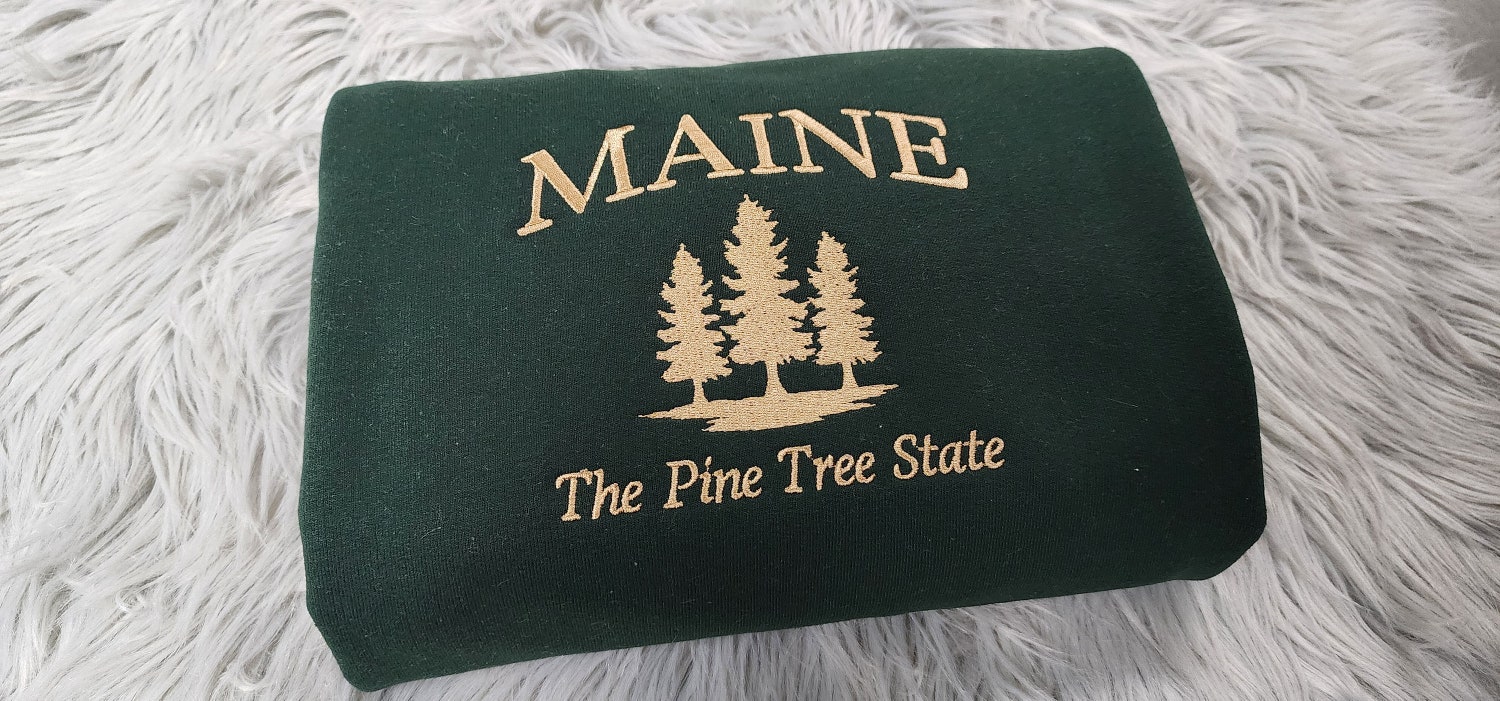 Maine Embroidered Crewneck Sweatshirt Pine Tree State Apparel Gift T-Shirt Hoodie image 1