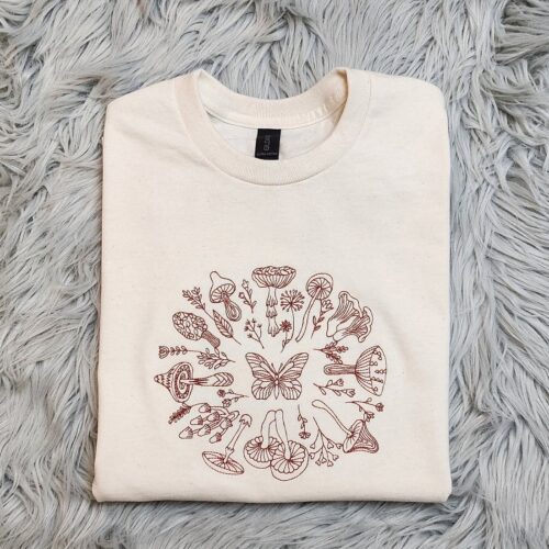 Wild Mushrooms Embroidered Crewneck Sweatshirt Hoodie Nature Inspired Embroidered T-Shirt image 0