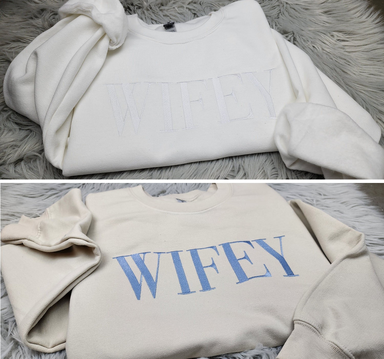 Wifey Embroidered Crewneck Sweatshirt Wedding Gift for Her Wifey Hubby Shirt image 1