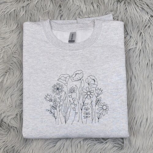 Wildflower Embroidered Unisex Crewneck Sweatshirt Botanical Floral Design image 0