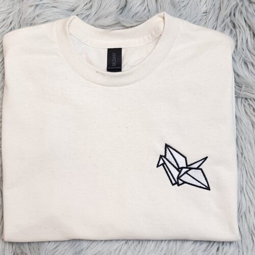 Origami Paper Crane Embroidered Crewneck Sweatshirt T-Shirt Hoodie Unique Pocket Logo image 0