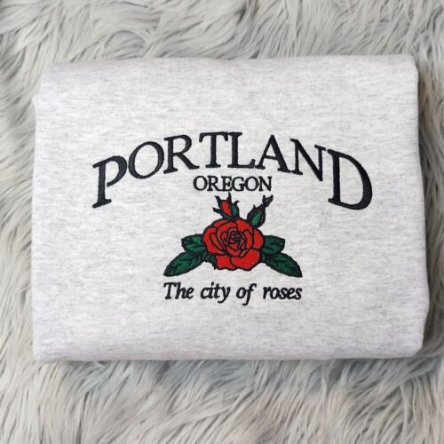 Portland Oregon Embroidered Crewneck Sweatshirt Hoodie City of Roses Embroidery Gifts image 0