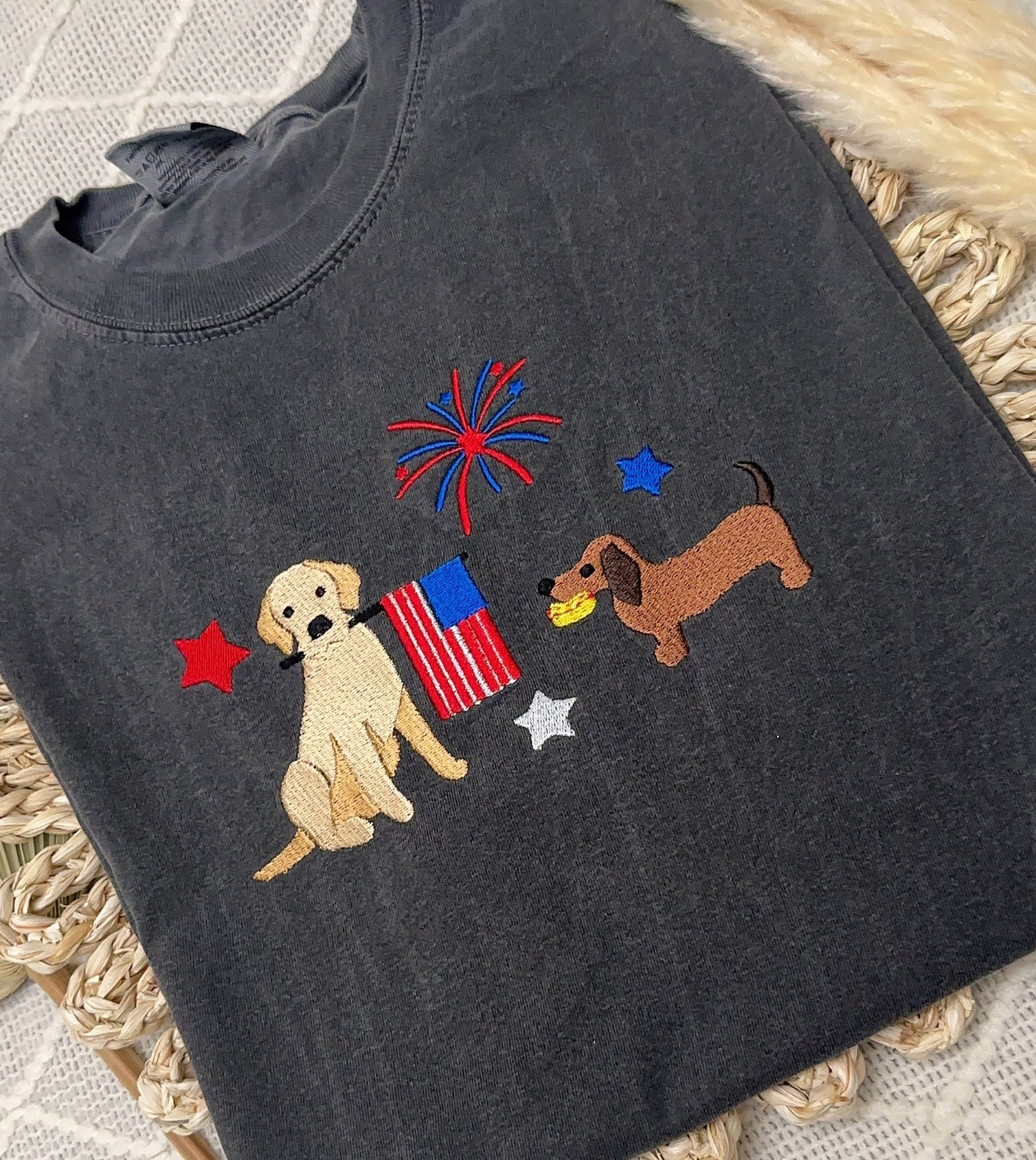 Fourth of July Embroidered Dog Shirt USA Comfort Colors Tee American Independence Day Shirt image 1