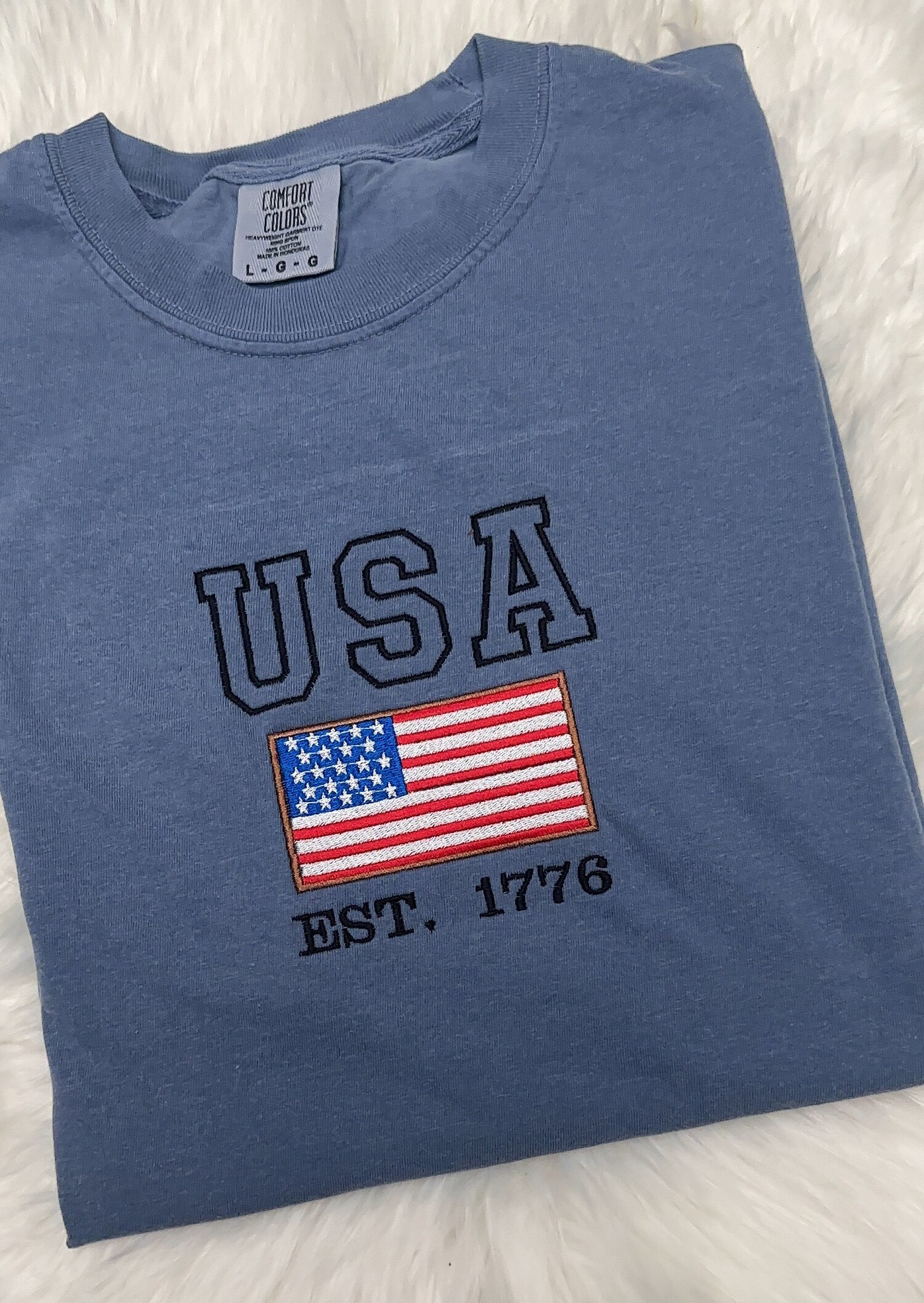 Patriotic USA Embroidered Comfort Colors Shirt Fourth of July American Tee image 1