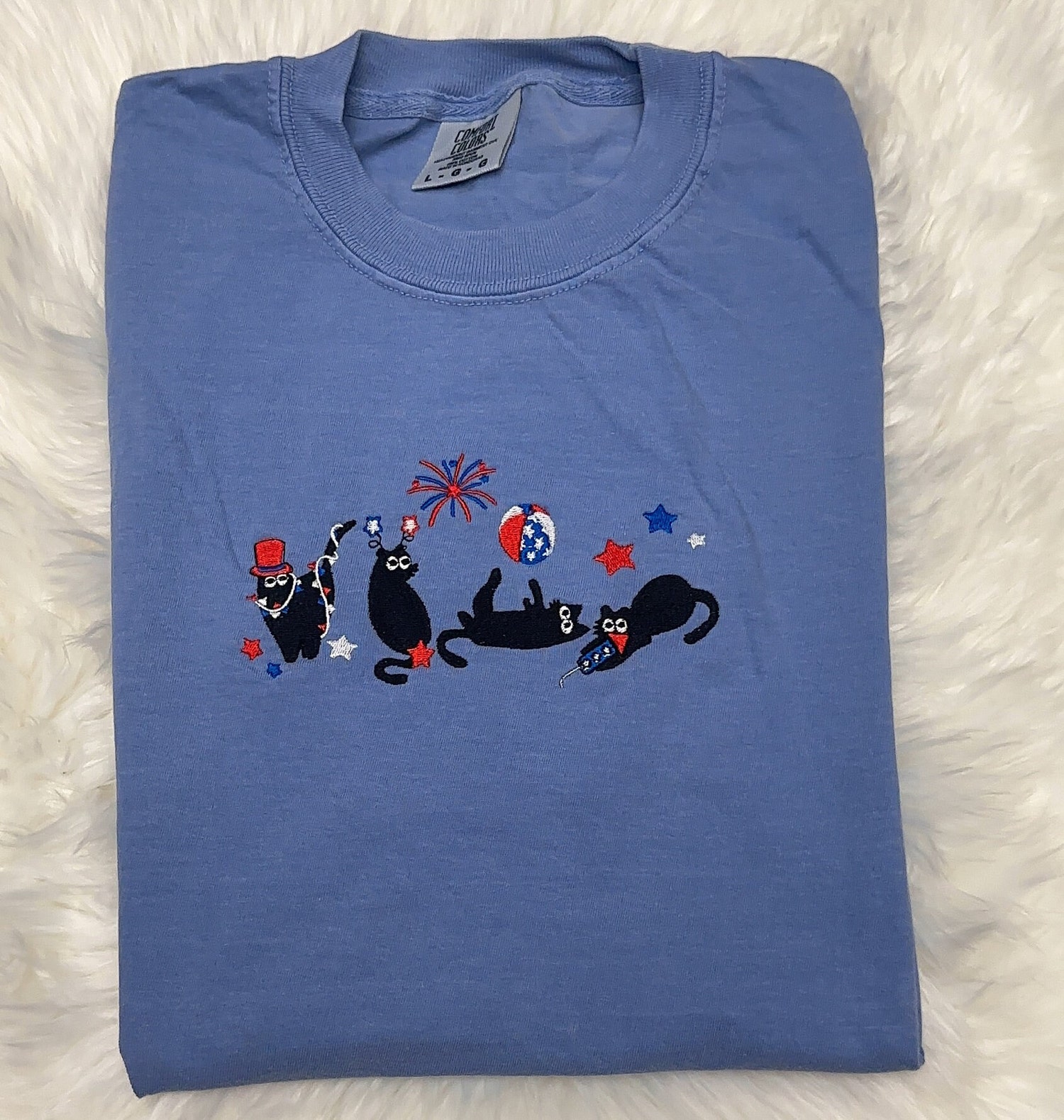 Fourth of July Embroidered Black Cats Comfort Colors USA Shirt American Independence Day Tee image 1