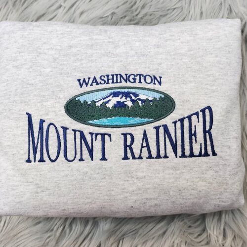 Mount Rainier Embroidered Crewneck Sweatshirt Washington Souvenir Gift for Hikers image 0