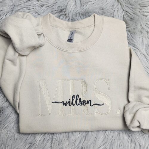 Personalized Embroidered Mrs Crewneck with Last Name Future Mrs Wedding Gift for Her image 0