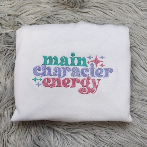 Main Character Energy Embroidered Crewneck Sweatshirt Bookish Hoodie Gift for Her image 0