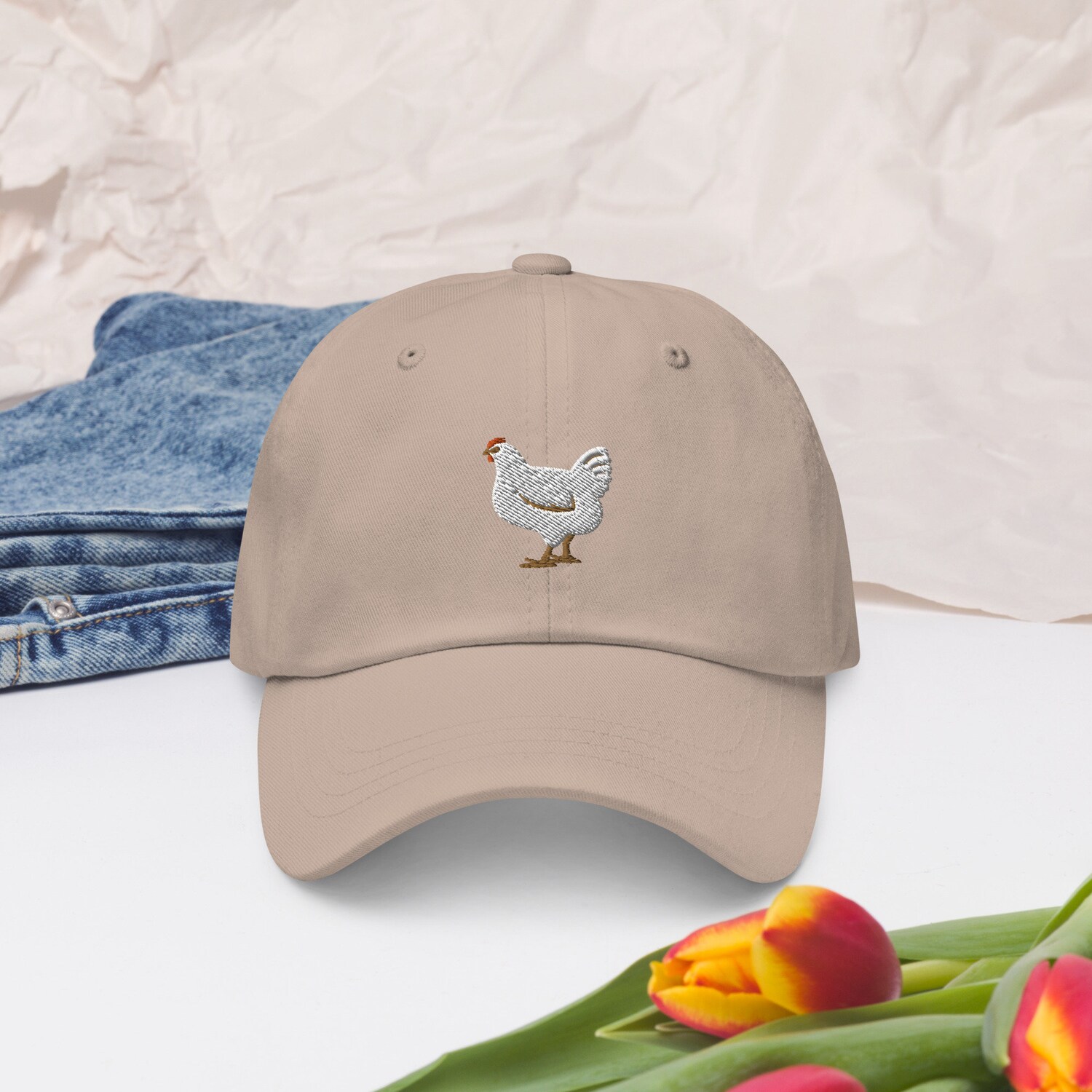 Chicken Embroidered Dad Hat - Unisex Farmer Animal Embroidery Camping Hat Gift image 1