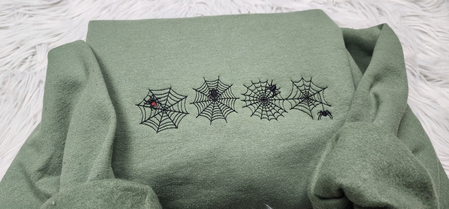 Spiders and Web Embroidered Crewneck Sweatshirt Black Halloween Spider Hoodie Scary T-Shirt image 1