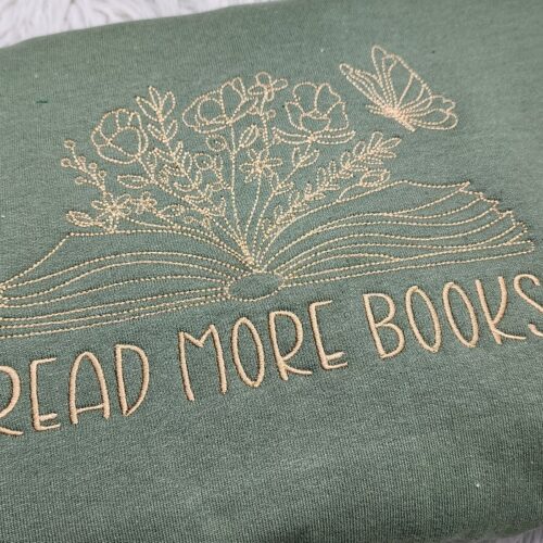 Read More Books Embroidered Crewneck Sweatshirt Floral Book Lover Shirt Bookish Hoodie image 0