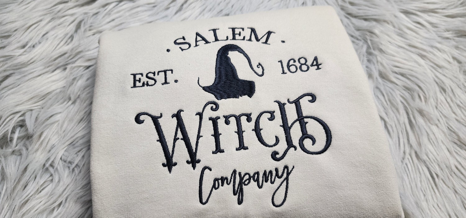 Salem Witch Company Embroidered Crewneck Sweatshirt Unisex Halloween Witch Shirt image 1