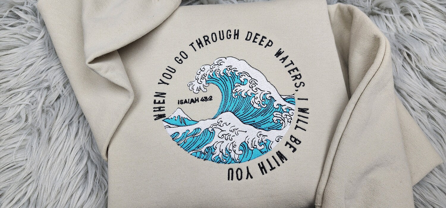 Christian Embroidered Crewneck Sweatshirt Deep Waters Bible Verse Hoodie & T-Shirt image 1