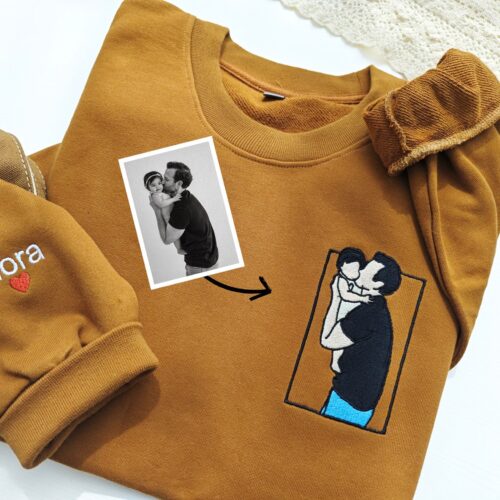 Custom Photo Embroidered Sweatshirt - Personalized Dad Portrait Hoodie - Father's Day Gift image 0