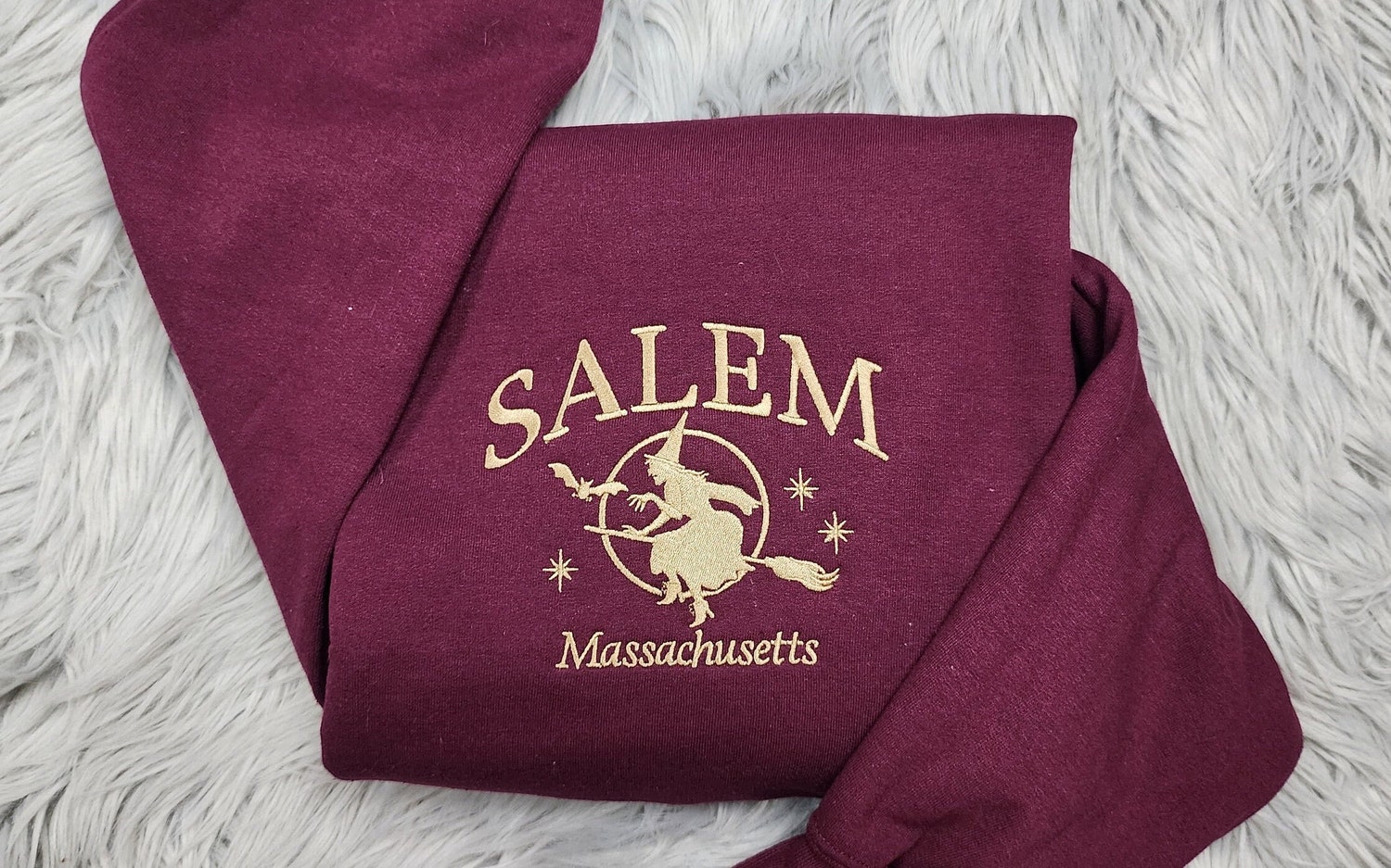 Salem Witches Embroidered Crewneck Sweatshirt Salem Massachusetts Witch Hoodie image 1