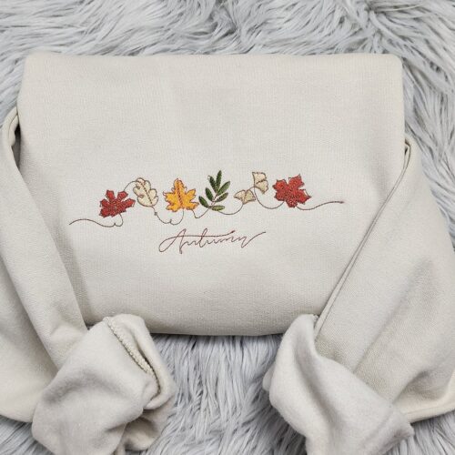 Autumn Leaves Embroidered Crewneck Sweatshirt Fall T-Shirt Cozy Hoodie for Autumn image 0