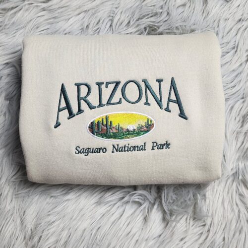 Arizona Saguaro National Park Embroidered Crewneck Sweatshirt Unique Embroidered Gifts image 0