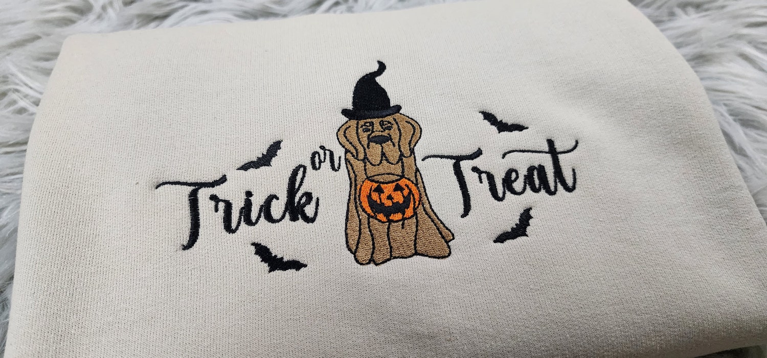 Trick or Treat Ghost Dog Embroidered Crewneck Sweatshirt Halloween Unisex T-Shirt image 1