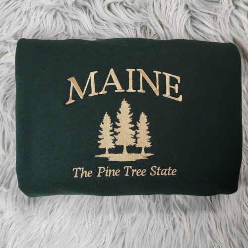 Maine Embroidered Crewneck Sweatshirt Pine Tree State Apparel Gift T-Shirt Hoodie image 0