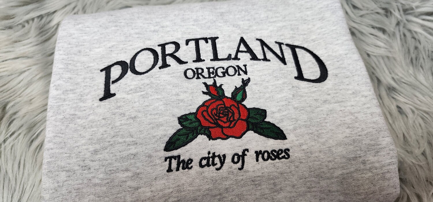 Portland Oregon Embroidered Crewneck Sweatshirt Hoodie City of Roses Embroidery Gifts image 1