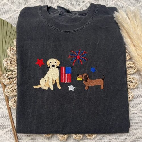 Fourth of July Embroidered Dog Shirt USA Comfort Colors Tee American Independence Day Shirt image 0