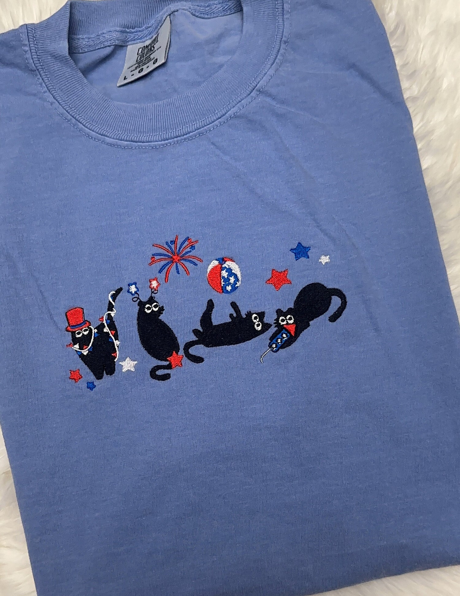 Fourth of July Embroidered Black Cats Comfort Colors USA Shirt American Independence Day Tee image 2