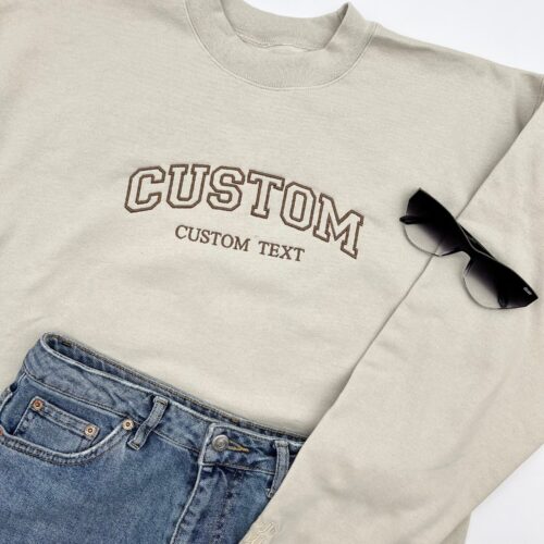 Personalized Varsity Crewneck Sweatshirt Custom Embroidered Midweight Pullover Unique Gift image 0