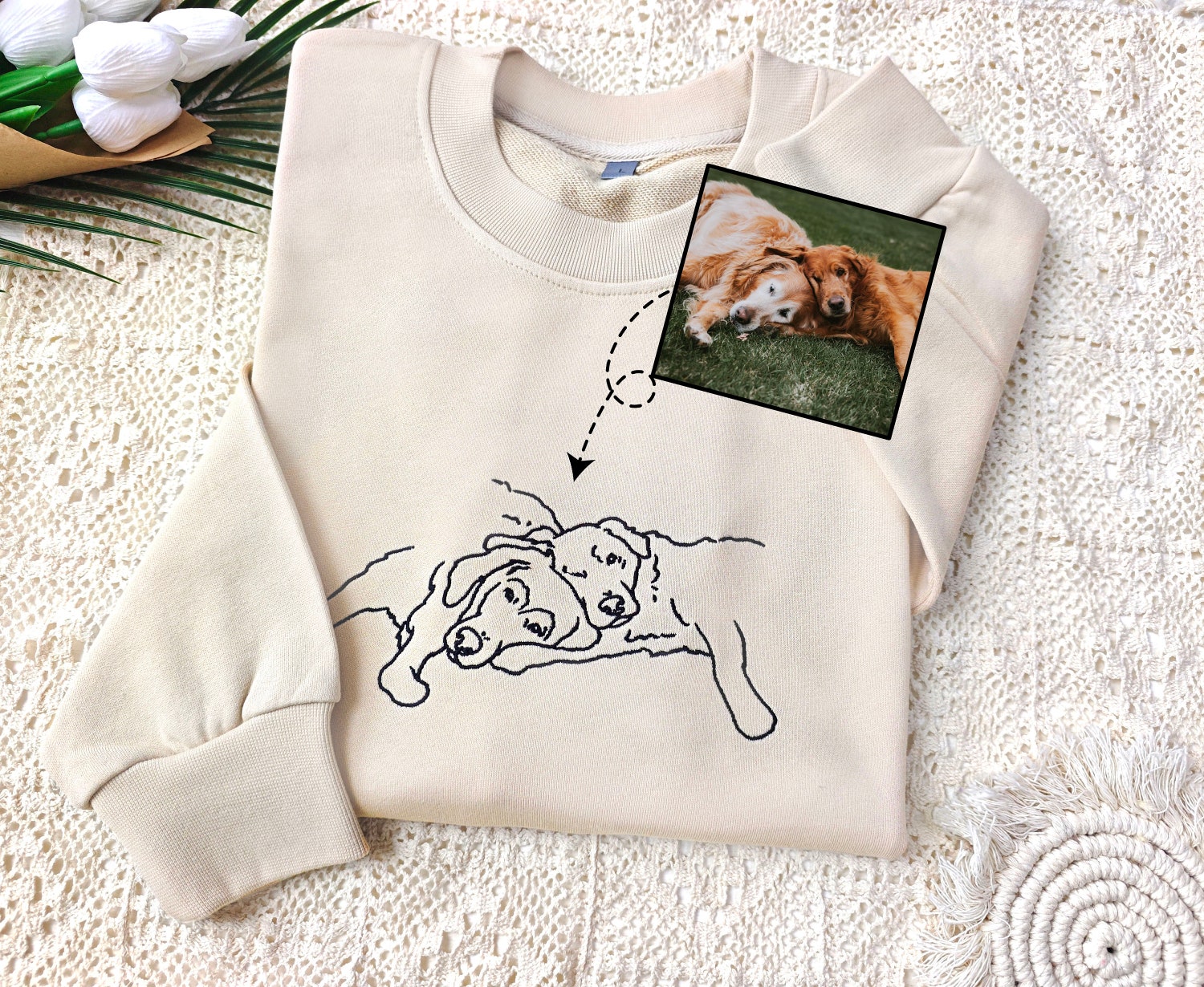 Custom Embroidered Pet Face and Name Sweatshirts - Personalized Dog Lover Gifts image 1